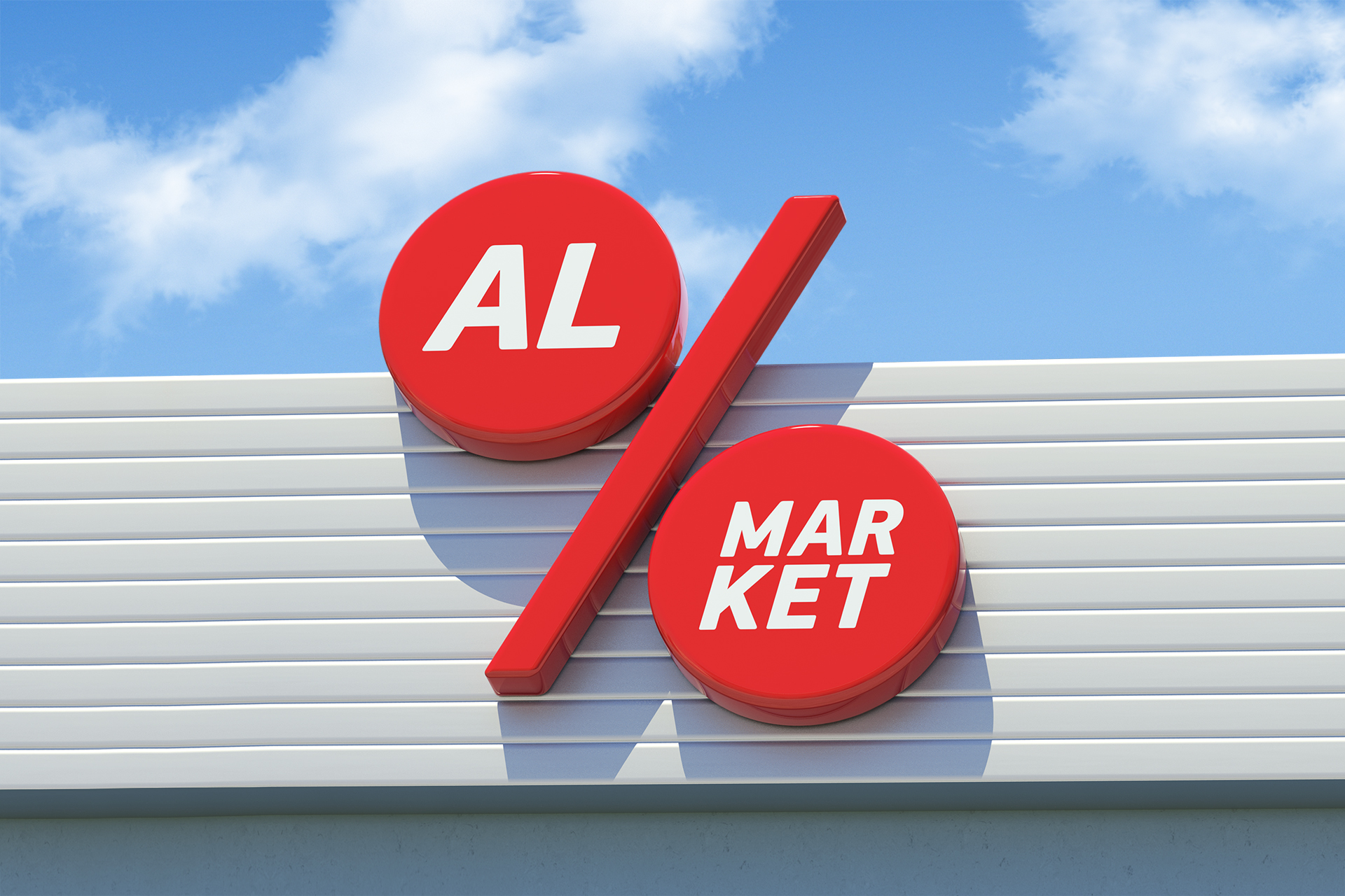 Логотип и концепция фирменного стиля сети магазинов Al Market